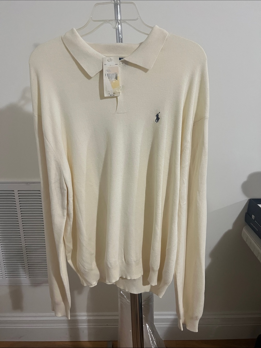 Vintage 90s Polo by Ralph Lauren Cream Pima Cotton Long-Sleeve Pull Over Sweater